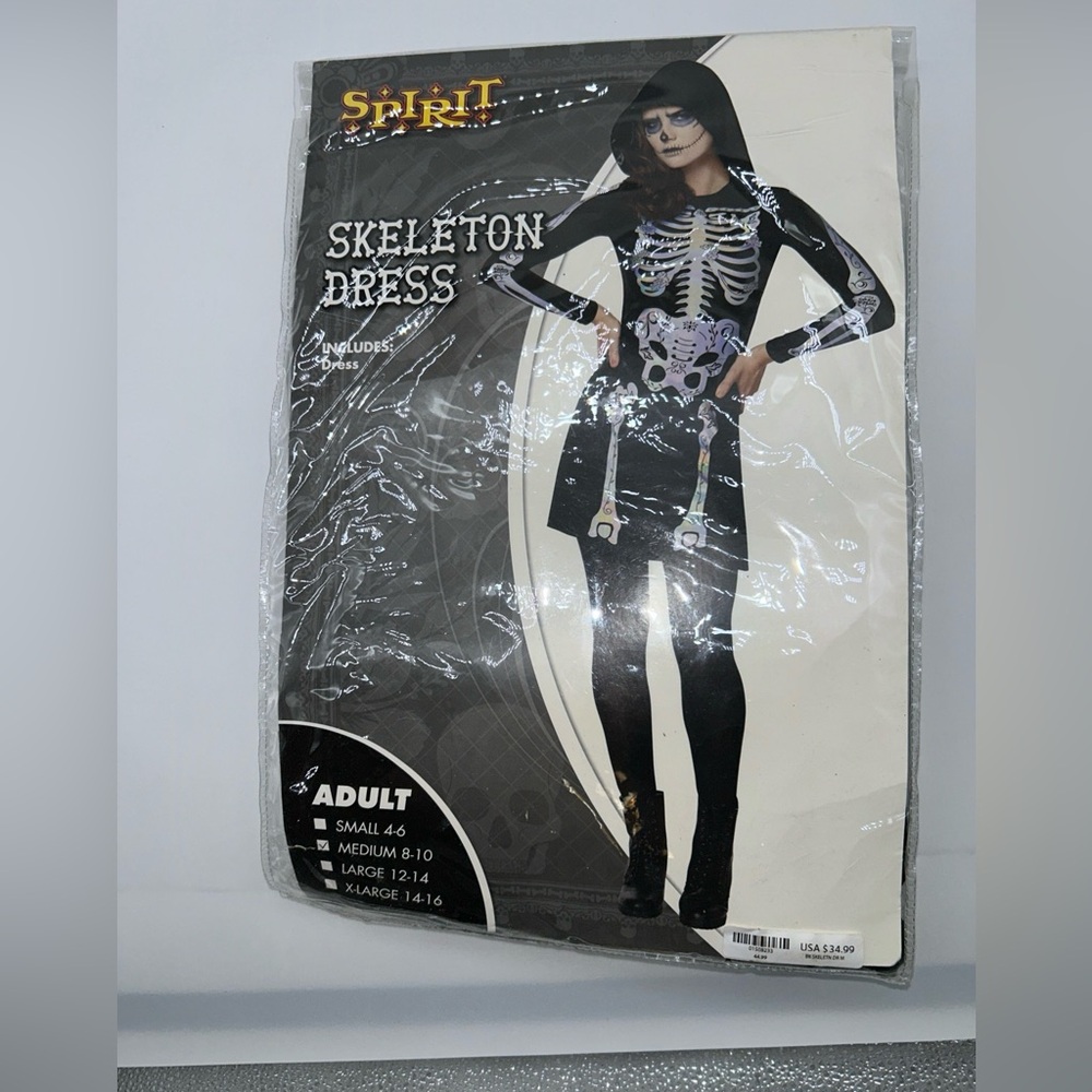 Spirit Skeleton Dress Sz Med 8-10 Hooded Long Sleeve Costume Halloween Cosplay